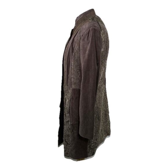 CHICO'S XL Coat Brown Patchwork Art To Wear Boho Velvet Whimsigoth Victorian - Picture 3 of 6